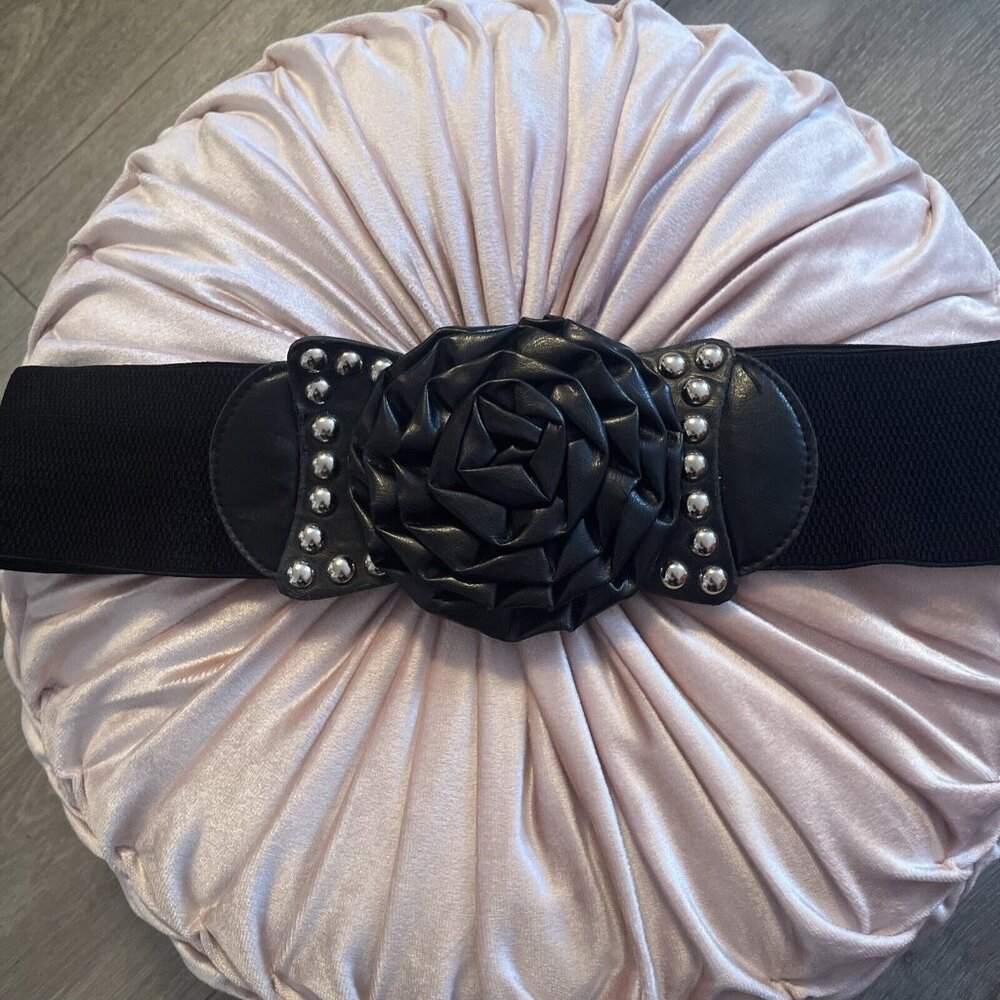 Wide Elastic Stretch Belt Women Waist Cincher Stud Flower Black M/L